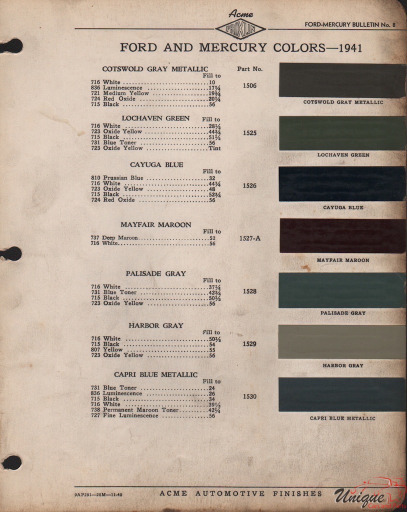 1941 Ford Paint Charts Acme